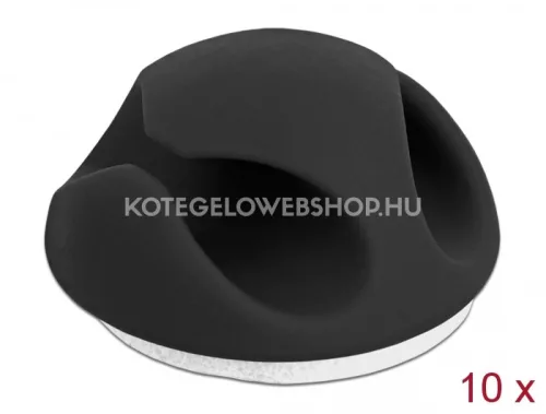 Delock öntapadós kábeltartó MINI szett fekete, kettes kábelrendezővel 10 darab/csomag max. 4mm átmérőjű kábelekhez