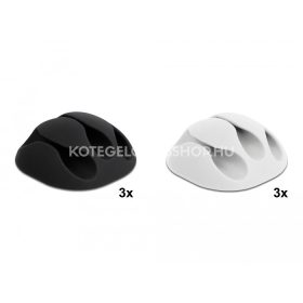   Delock öntapadós kábeltartó hármas kábelrendezővel fekete / fehér max. 5mm átmérőjű kábelekhez, 6 darabos készlet