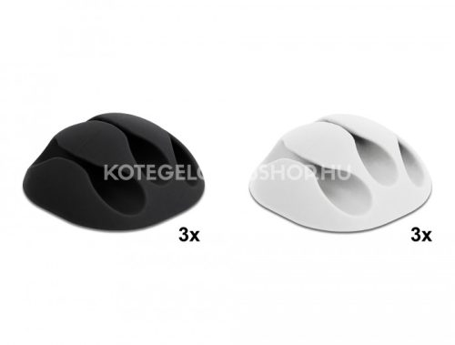 Delock öntapadós kábeltartó hármas kábelrendezővel fekete / fehér max. 5mm átmérőjű kábelekhez, 6 darabos készlet