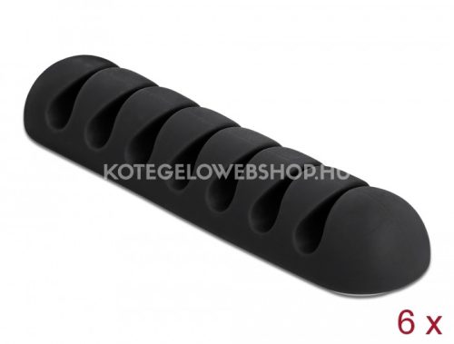 Delock öntapadós kábeltartó hetes kábelrendezővel  fekete max. 4mm átmérőjű kábelekhez, 6 darab/csomag