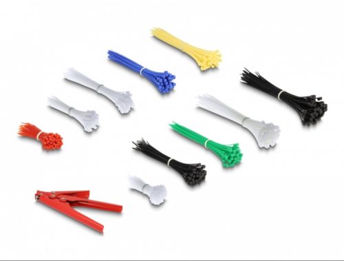 Colored cable tie set with professional tensioning tool in resealable box (600 pcs)