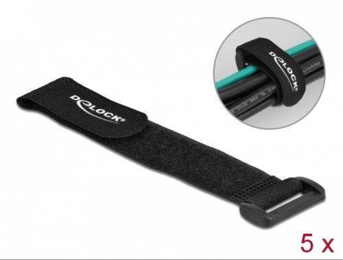 Delock Klett-Kabelbinder mit Schlaufe, schwarz 190 x 25 mm (5 Stk./Pack) [19531]