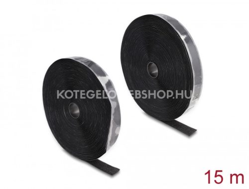 Tépőzáras öntapadós tartós erős ragasztóval ellátott vágható kötegelő A és B oldal 15 m x  25 mm fekete