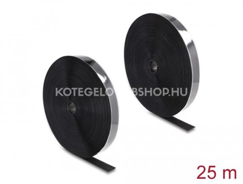 Tépőzáras öntapadós tartós erős ragasztóval ellátott vágható kötegelő A és B oldal 25 m x  25 mm fekete