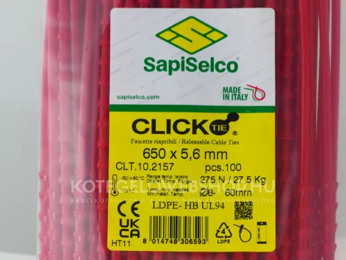 650x5,6 Oldható piros gyöngyös kötegelő - gyorskötöző - kábelkötegelő (100db/csomag) SapiSelco click tie [CLT.10.2157]