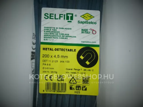 Detectable cable tie, 200 x 4.5 mm, blue-grey, detectable by X-ray equipment - HACCP compliant (1 pack = 100 pcs) [DET.11.2123R]