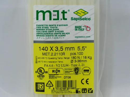 140x3,5 natúr EXTRA ERŐS Fémnyelves kábelkötegelő - gyorskötöző (100db/csomag) Típus: SapiSelco M.ET