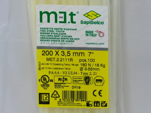 200x3,5 natúr EXTRA ERŐS Fémnyelves kábelkötegelő - gyorskötöző (100db/csomag) Típus: SapiSelco M.ET