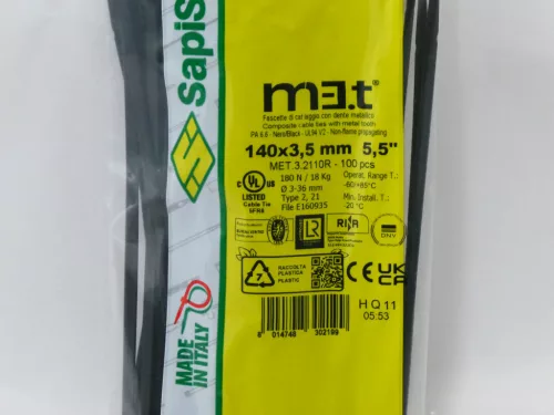 Cable tie with stainless steel tooth 140x3,5 mm - extra strong, black (100 pcs/pack) SapiSelco [MET.3.2110R]