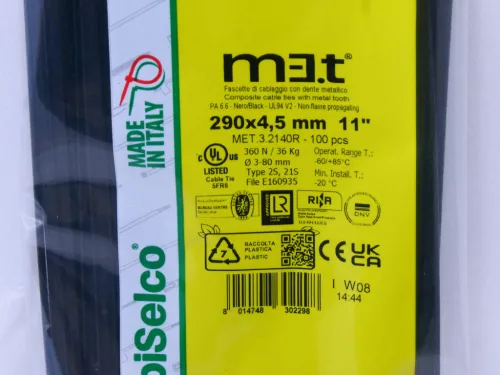 SapiSelco MET 290x4,5 fekete fémnyelves kábelkötegelő - gyorskötöző (100db/csomag)