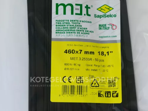 Cable tie with stainless steel tooth 460x7 mm - extra strong, black (50 pcs/pack) SapiSelco [MET.3.2555R]