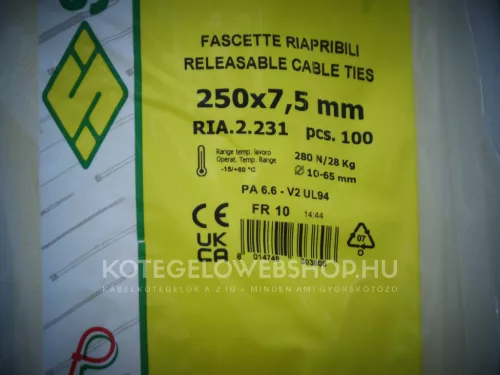Re-openable natural cable tie 250x7.5 - releasable zip tie (100 pcs/package) SapiSelco Click Tie [RIA.2.231R]