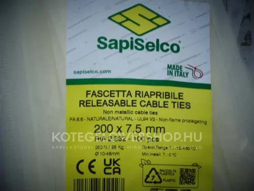 Lösbarer Kabelbinder natur 200x7,5 - wiederlösbar (100 Stk./Packung) SapiSelco Click Tie [RIA.2.232R]