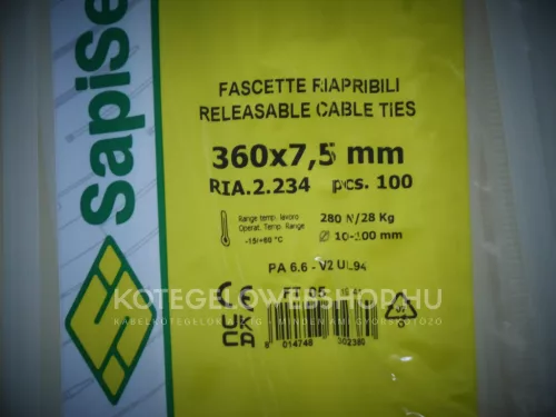 360x7,5 NATÚR nyitható - oldható gyorskötöző - kábelkötegelő (100db/csomag) Típus: SapiSelco RIA