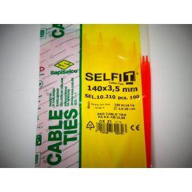   Red cable tie 140x3.5 mm SapiSelco - premium quality (1 pack / 100 pcs) [SEL.10.210R]