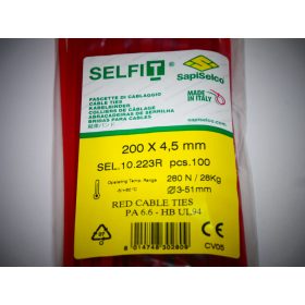   Red cable tie 200x4.5 mm SapiSelco  premium quality (1 pack / 100 pcs) [SEL.10.223R]