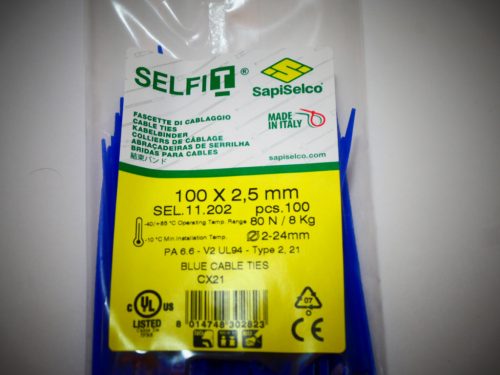 Blue cable tie 100x2.5 mm SapiSelco - premium quality (1 pack / 100 pcs) [SEL.11.202R]