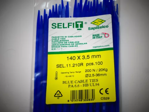 Blue cable tie 140x3.5 mm SapiSelco - premium quality (1 pack / 100 pcs) [SEL.11.210R]