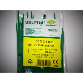 Grüner Kabelbinder 100x2,5 mm SapiSelco - Premiumqualität (1 Pkg. / 100 Stk.) [SEL.12.202R]