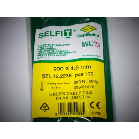   Grüner Kabelbinder 200x4,5 mm SapiSelco - Premiumqualität (1 Pkg. / 100 Stk.) [SEL.12.223R]
