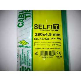   Green cable tie 280x4.5 mm SapiSelco - premium quality (1 pack / 100 pcs) [SEL.12.425R]