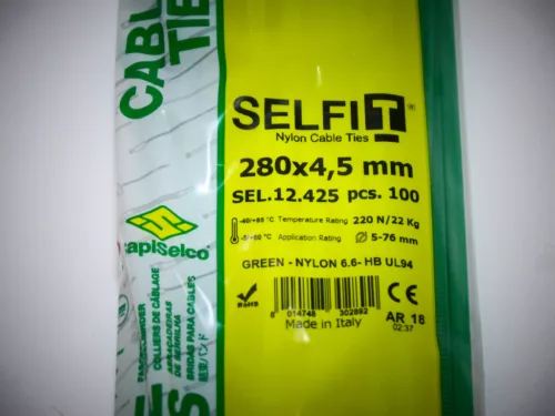 Green cable tie 280x4.5 mm SapiSelco - premium quality (1 pack / 100 pcs) [SEL.12.425R]