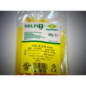 Gelber Kabelbinder 100x2,5 mm SapiSelco - Premiumqualität (1 Pkg. / 100 Stk.) [SEL.14.202R]