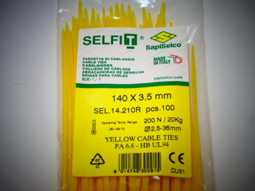 Yellow cable tie 140x3.5 mm SapiSelco - premium quality (1 pack / 100 pcs) [SEL.14.210R]