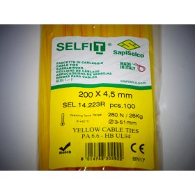   Gelber Kabelbinder 200x4,5 mm SapiSelco - Premiumqualität (1 Pkg. / 100 Stk.) [SEL.14.223R]