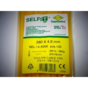   Yellow cable tie 280x4.5 mm SapiSelco - premium quality (1 pack / 100 pcs) [SEL.14.425R]