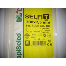 Gyorskötöző - Kábelkötegelő 200x2,5 Natúr ERŐS, tartós SapiSelco SELFIT iparilag is minősített kötegelő 100db/csomag [SEL.2.205]