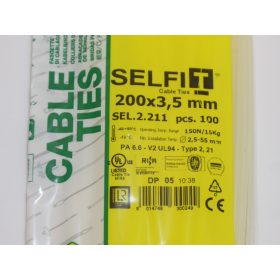 SapiSelco SELFIT cable tie 200x3.5 mm – natural color, 1 pack = 100 pcs, industrial quality (SEL.2.211)