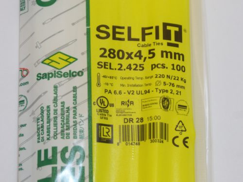 Gyorskötöző - Kábelkötegelő 280x4,5 Natúr ERŐS, tartós SapiSelco SELFIT iparilag is minősített kötegelő 100db/csomag [SEL.2.425]