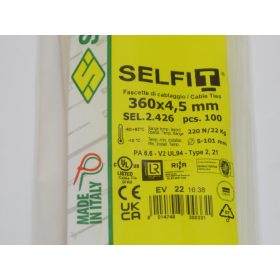 SapiSelco SELFIT Cable Tie 360x4.5 mm – Natural Color, 1 Pack = 100 pcs, Industrial Quality (SEL.2.426)