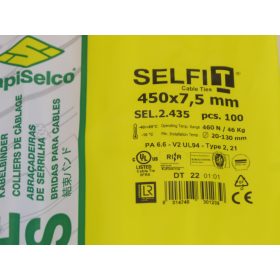SapiSelco SELFIT Cable Tie 450x7.5 mm – Natural Color, 1 pack = 100 pieces, industrial quality (SEL.2.435)