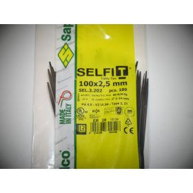 Gyorskötöző - Kábelkötegelő 100x2,5 Fekete ERŐS, tartós SapiSelco SELFIT iparilag is minősített kötegelő 100 db/csomag [SEL.3.202]