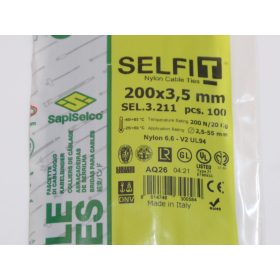 Gyorskötöző - Kábelkötegelő 200x3,5 Fekete ERŐS, tartós SapiSelco SELFIT iparilag is minősített kötegelő 100db/csomag [SEL.3.211]