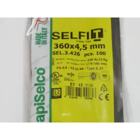 SapiSelco SELFIT Cable Tie 360x4.5 mm – Black Color, 1 Pack = 100 pcs, Industrial Quality (SEL.3.426)
