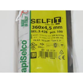 Gyorskötöző - Kábelkötegelő 360x4,5 Fekete ERŐS, tartós SapiSelco SELFIT iparilag is minősített kötegelő 100db/csomag [SEL.3.426]