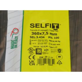 SapiSelco SELFIT cable tie 360x7.5 mm – black (pack = 100 pcs), industrial quality (SEL.3.434)