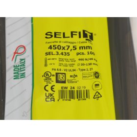   Kábelkötegelő, 450x7,5 Fekete Gyorskötöző - ERŐS, tartós SapiSelco SELFIT iparilag is minősített kötegelő 100db/csomag [SEL.3.435]