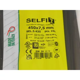 SapiSelco SELFIT Kabelbinder 450x7,5 mm – Schwarze Farbe, 1 Packung = 100 Stück, Industriequalität (SEL.3.435)