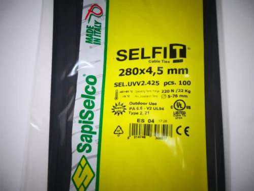 UV-resistant cable tie 280x4.5 for outdoor applications (100 pcs/package) SapiSelco [SEL.UVV2.425R]